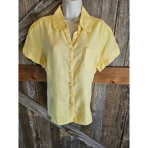 Kim rogers 100% linen short sleeve button up back bottom slit summer casual XL ^